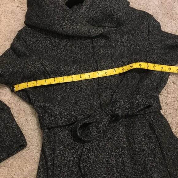 Hooded Button Up Charcoal Grey Cotton Blend Tie Waist Coat - Picture 11 of 15